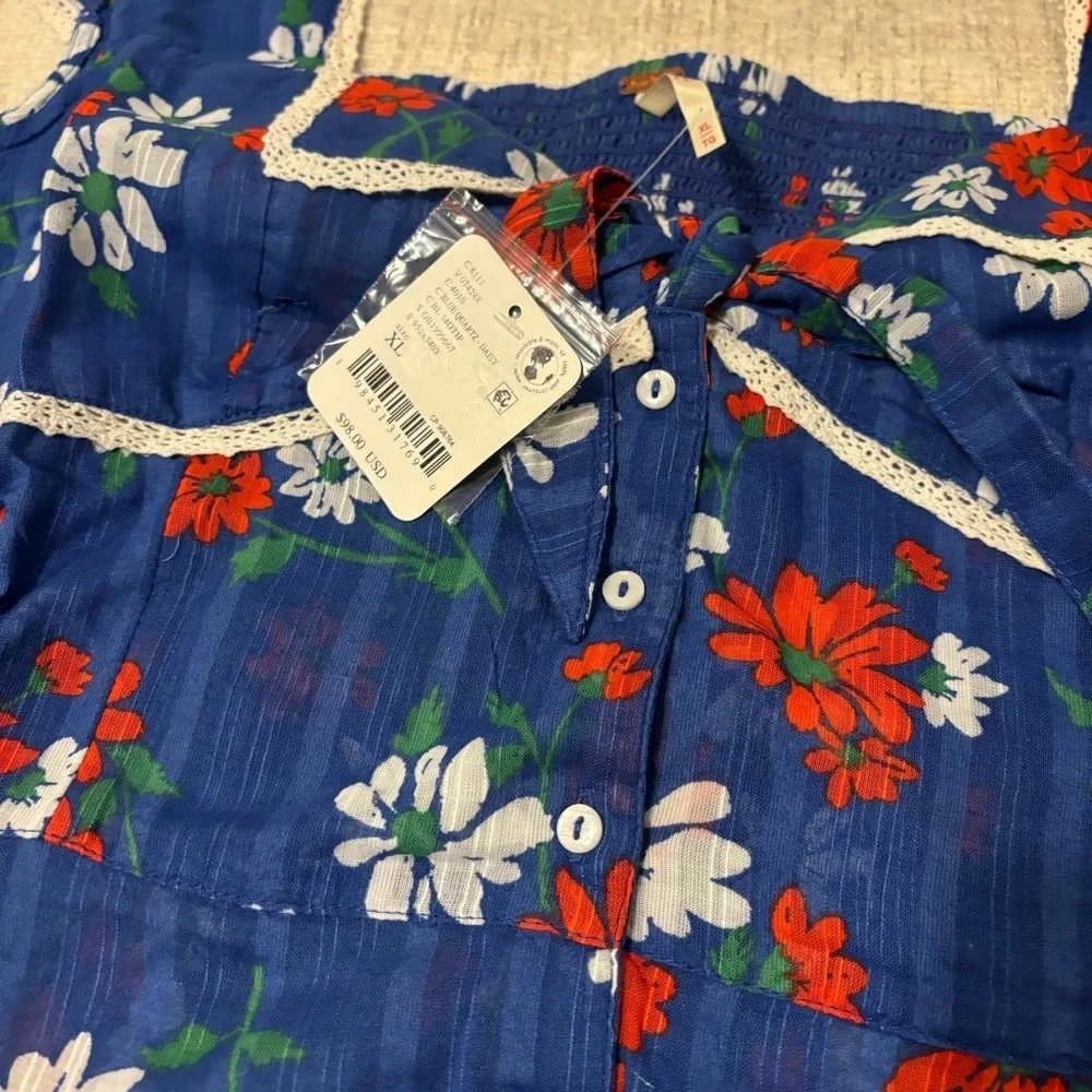 Free People Floral Pinstripe Top